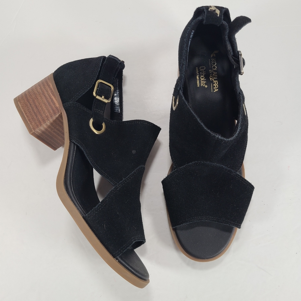 Koolaburra By UGG Kaiah Black Suede Leather Block Heel Sandals Women Size 8.5
